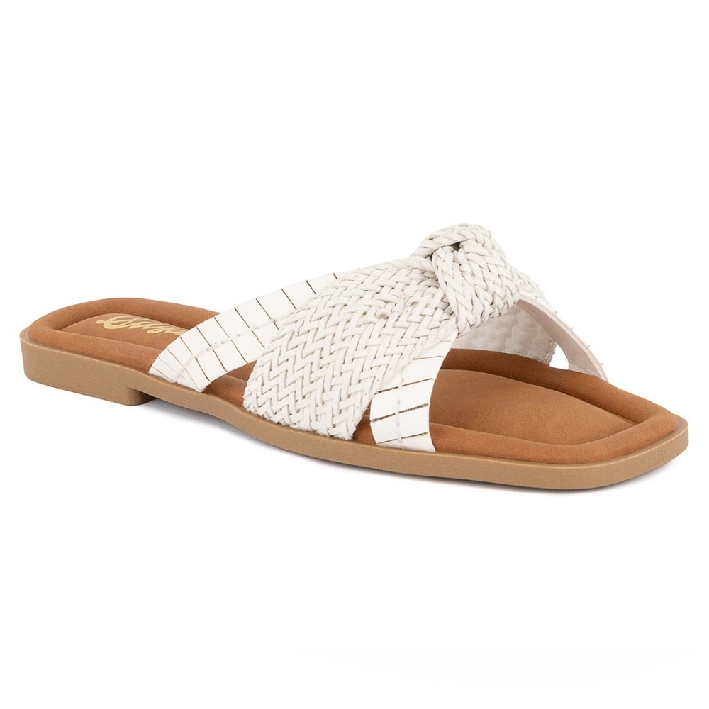 BNWT SUGAR SERENA OPEN TOE WHITE KNOT WOVEN FLAT SLIP-ON SANDALS SIZE 7M
